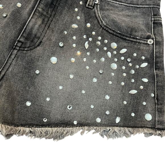 Fashion Nova Dazzle Dazzle Rhinestone Denim Shorts Size 9 Gray Cutoff Concert - Picture 2 of 9